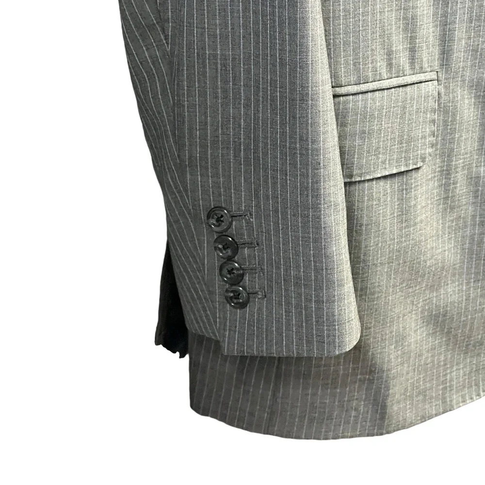 VTG‎ Innocenti Tom James Jacket 46 Grey Blue Pinstripe 2 Button Single Breasted